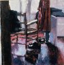 Interno con scarpe - oil on canvas - cm. 50x50 - 1994